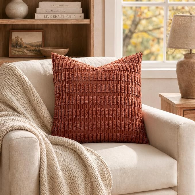MIULEE Fall Corduroy Decorative Throw Pillow Covers 18x18 Rust Pack of 2 | - Image 5