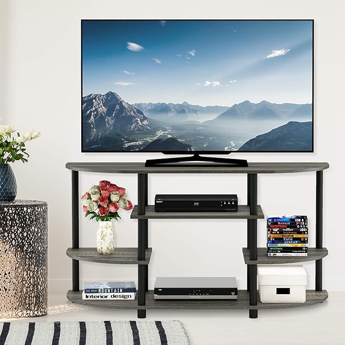 Furinno JAYA Simple Design Corner TV Stand, French Oak Grey/Black, 42.04 x - Image 6