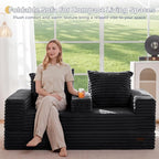 MAXYOYO Loveseat Sofa Bed, Striped Faux Fur Foldable Floor Sofa Couch in A Box - Image 8