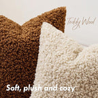 Faux Fur Throw Pillow Covers 24x24 Inch Set of 2 Boucle Neutral Decorative - Image 5