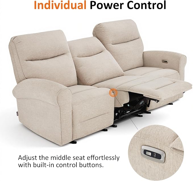 MCombo 87.8" Wall Hugger Power Reclining Sofa, 3-Seat Triple Recliner Couch - Image 7
