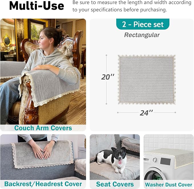 Couch Arm Covers, Couch Cover, Non-Slip Lace Armrest Covers, Headrest/Backrest - Image 2