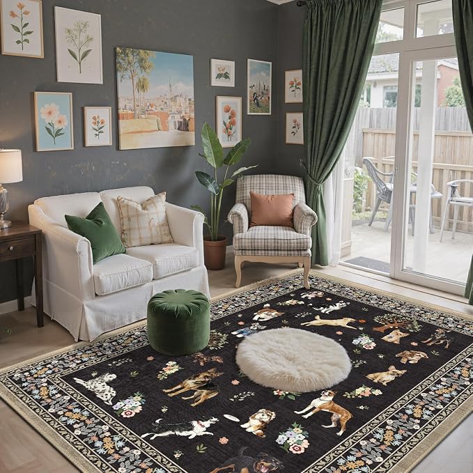 Black Floral Area Rug 3x5 for Bedroom Entryway | Ultra-Thin; Non Slip; - Image 3
