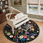 PLHXFR Round Area Rug Living Room: 8 ft Floral Washable Soft Carpet Black | - Image 4