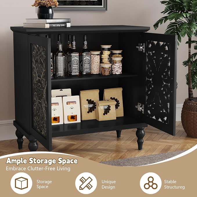 ARTPOWER Accent Cabinet with 2 Doors, Vintage Carved Wood Storage Cabinet - Image 3