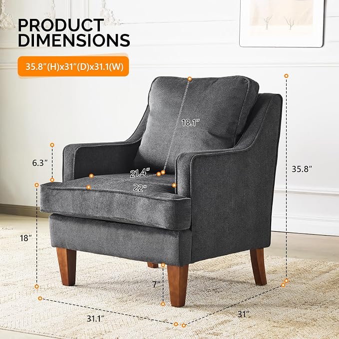 VINGLI Black Accent Chairs Set of 2, Mid Century Modern Chairs, Upholstered - Image 3