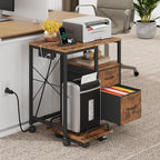 YAOHUOO Printer Stand with Power Outlet/Fabric Drawers, Printer Cabinet with - Image 5