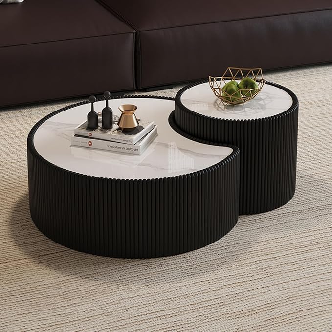29.53" Marble Coffee Table, Modern Creative Moon Coffee Table - Image 4