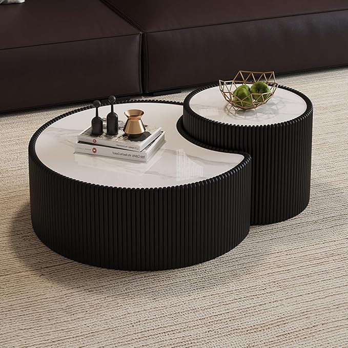 Modern Nesting Coffee Table Set of 2, Creative Moon Coffee and End Table Set by Henf