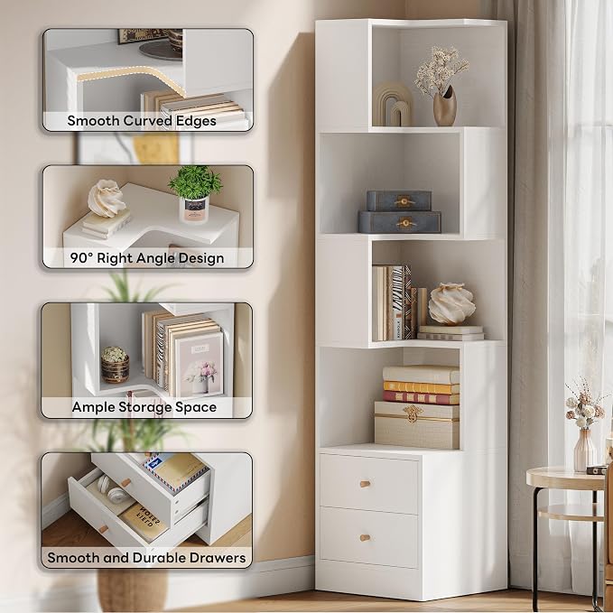 IRONCK Corner Bookshelf, 70.87" Tall Corner Bookcase - Image 3