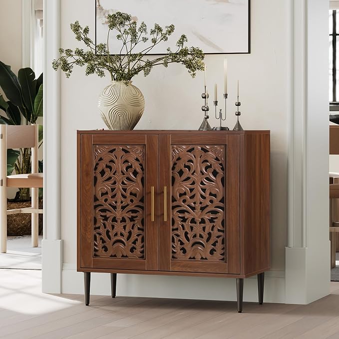 ARTPOWER Accent Cabinet with 2 Doors, Vintage Hollow Carving Buffet Cabinet by PowerofArtBetterforLife