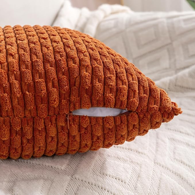 Set of 4 Burnt Orange Decorative Throw Pillow Covers 22x22 Inch Corduroy Pillow - Image 4