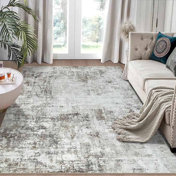 5x7 Area Rugs for Living Room Bedroom Dining Room Washable Brown Grey | Soft by Aelenmu