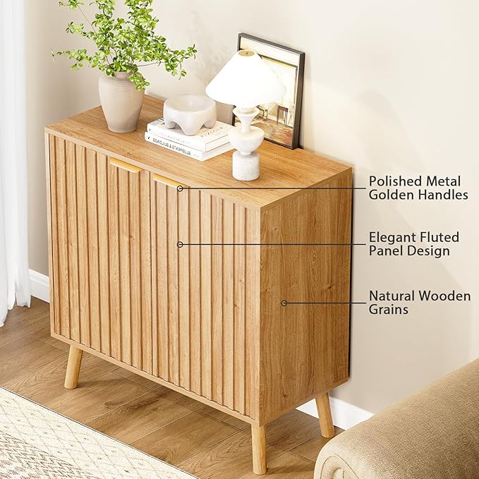 Fluted Storage Cabinet, Buffet Cabinet Sideboard, Modern Accent Cabinet Console - Image 3