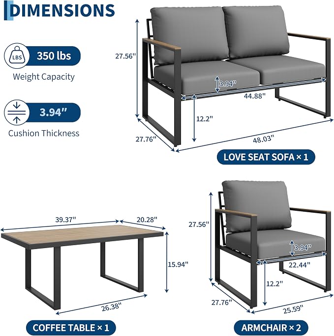 GarveeLife 4 Piece Outdoor Patio Furniture Set - Image 3
