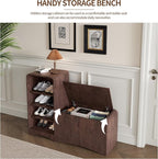 Shoe Cabinet with Bench, L-Shaped Shoe Storage Cabinet, Wood Tall Shoe Rack - Image 4