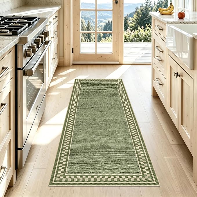 Faux Linen Washable Runner Rug Absorbent Surface 2x6 Moss Green | Non-Slip TPR - Image 7