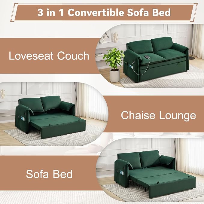 63" Convertible Sleeper Loveseat Sofa Bed, Pull Out Couch Bed - Image 6