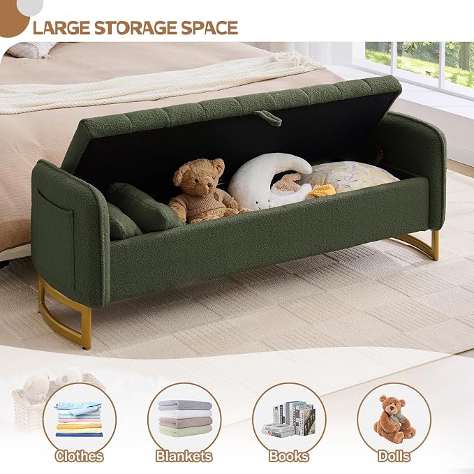 66'' King Size Storage Bench for Bedroom, Teddy Boucle End of Bed Benches for - Image 3