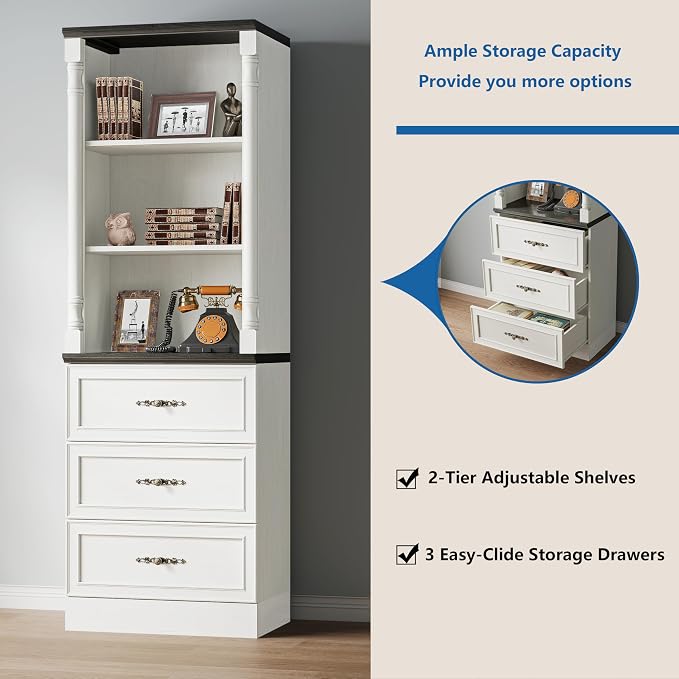Bookshelf with Drawers, Floor Standing Display Storage Cabinet - Image 5