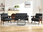 STHOUYN Black Leather Loveseat Sofa and Accent Chairs Set of 2, Mid-Century - Image 9