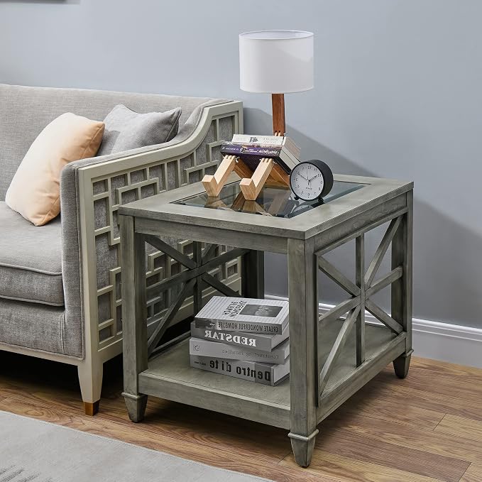 Farmhouse End Table Living Room, Furniture Solid Wood Square Large Side Tables by JESONVID