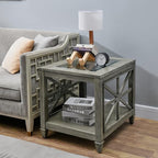 Farmhouse End Table Living Room, Furniture Solid Wood Square Large Side Tables by JESONVID