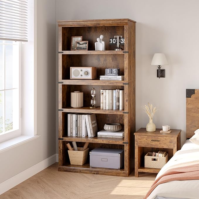 GarveeHome 5 Tier Farmhouse Bookcase, 67.4" Tall Book Shelf - Image 3