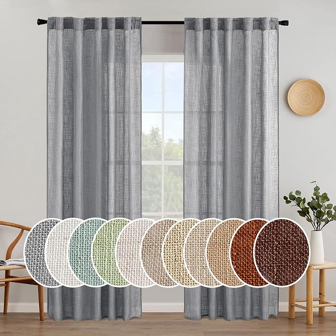 MIULEE Grey Linen Curtains 37x84 Inch Length Gray 2 Panels | Window Drapes by MIULEE