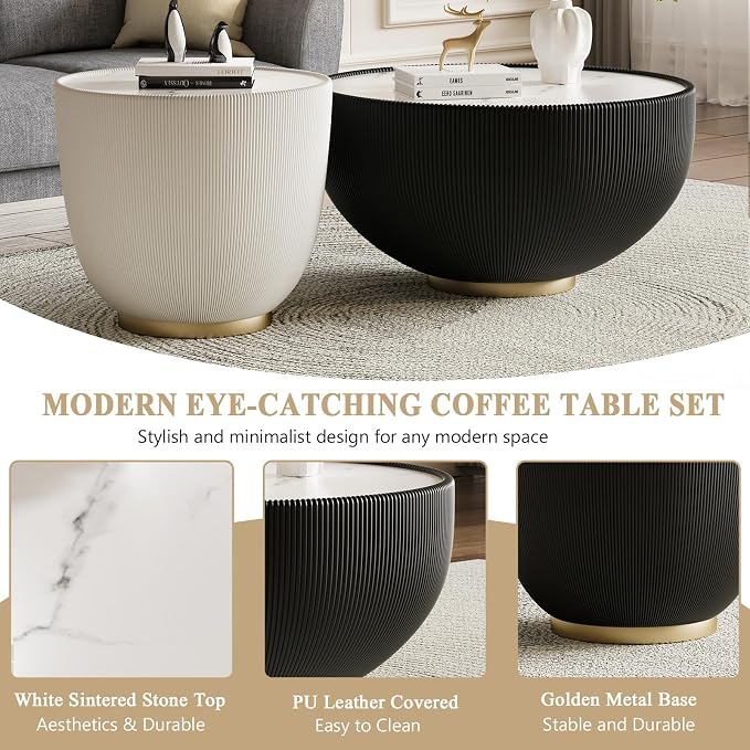 Round Marble Coffee Table Set of 2, 2 Piece Coffee Table and End Table - Image 4