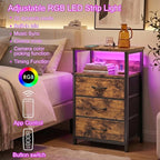 Fixwal Night Stand with Charging Station, LED Nightstand with Fabric Drawers - Image 4