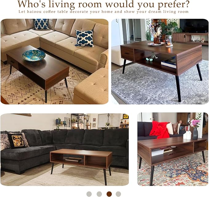 HAIOOU Coffee Table, Mid Century Modern Center Table - Image 4