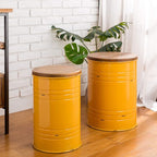 Glitzhome Rustic End Table Set of 2, Farmhouse Galvanized Metal Barrel Ottoman - Image 8