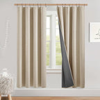 NICETOWN Beige Bedroom Full Blackout Linen Curtains, Thick Insulated Classic by NICETOWN