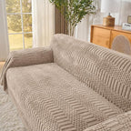 Fuzzy Brown Couch Cover for Sectional Sofa, Sofa Slipcover for 2 Cushion Couch - Image 3