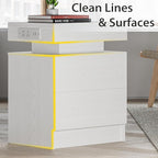 LIKIMIO Night Stand with Charging Station, Modern White Nightstand with LED - Image 7