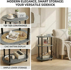 3 Tier Round Side Table with Storage, Oval End Table with Rattan Shelf & Metal - Image 5