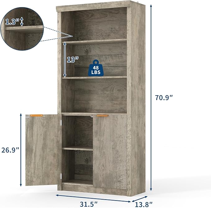 Tall Book Shelf and Bookcase 2 PCS, 31.5" Wide Wooden Bookcase - Image 2