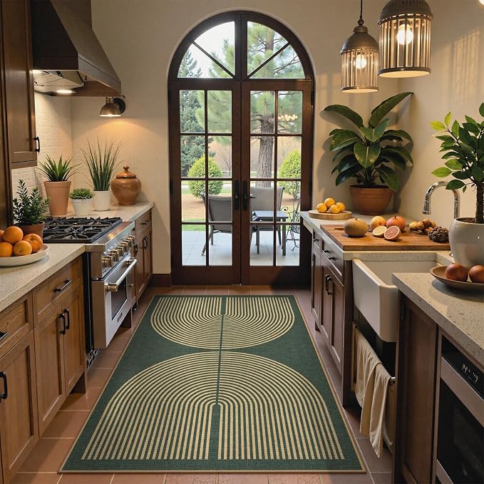 Lahome Modern Rainbow Green Entryway Rug, 3x5 Washable Outdoor Porch Rug | Non - Image 7