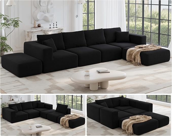 152'' Oversized 2-in-1 Modular Sectional Sofa Bed, Modern Boneless Couch by CUGOAO