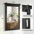 24"x36" Black Barn Door Wall Mirror, Solid Wood Framed Rustic Accent Mirror - Image 4