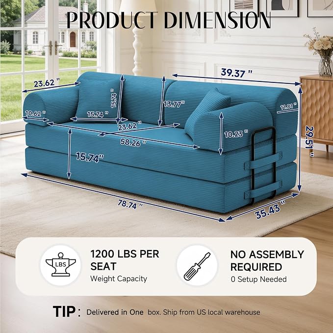 79'' Convertible Sofa Bed, 6 in 1 Folding Floor Futon Couch Sleeper - Image 2