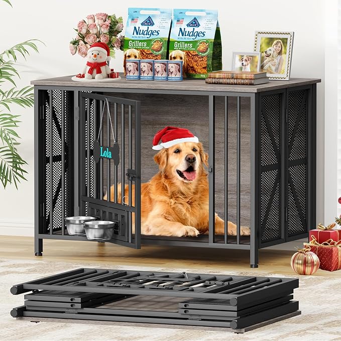 EasyCom Foldable Dog Crate Furniture, 41.3" Dog Crates by EasyCom