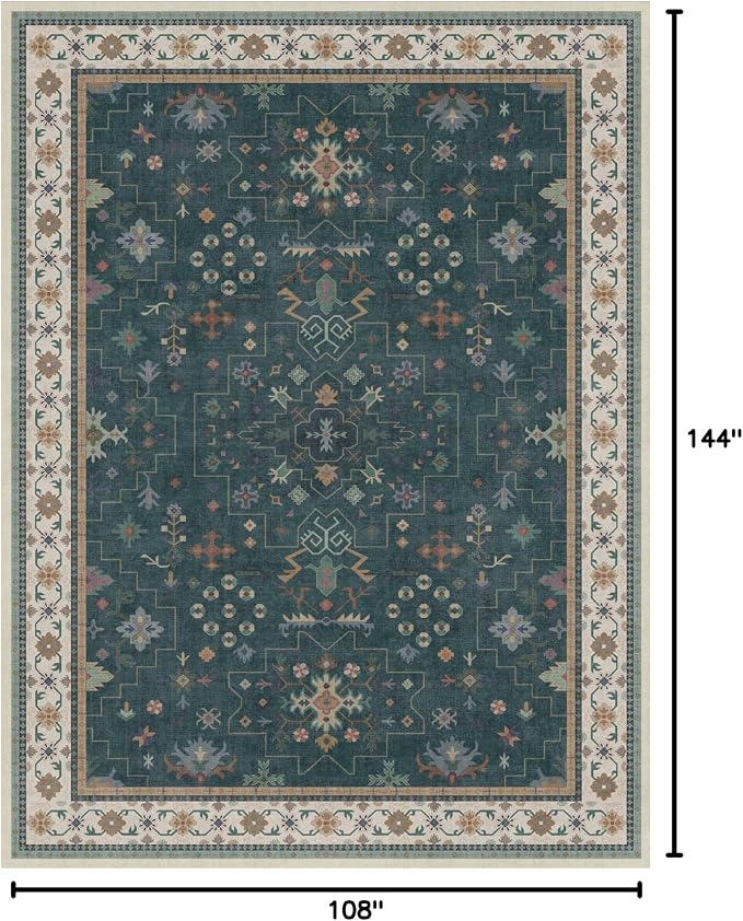 Dark Green Vintage Living Room Rug 9x12 - Image 2