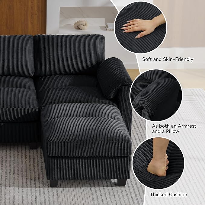 87.5'' L Shaped Modular Sectional Sofa, 3 Seater Cloud Couch - Image 3