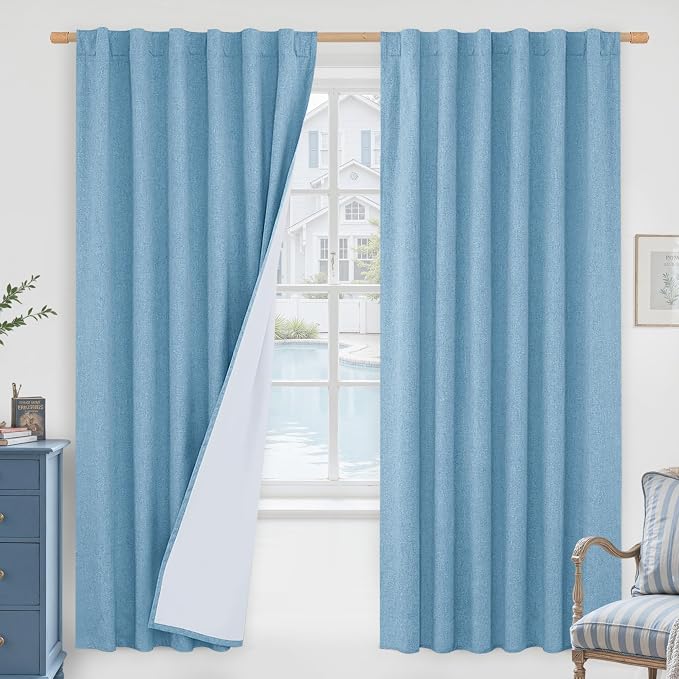 72 Inch 100% Blackout Linen Curtains by LAMIT