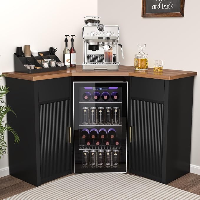 GDLF Corner Bar Cabinet with Fridge Space, Corner Coffee Bar Station with by GDLFGoodLife