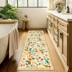 Floral Washable 2x6 Area Rugs Runner Entryway Hallway Ivory/Yellow | Flower - Image 8