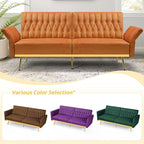 70” Velvet Futon Sofa Bed w/Adjustable Armrests & 2 Pillows, Convertible Futon - Image 7