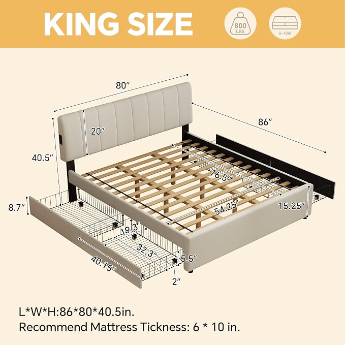 King Size Upholstered Platform Bed - Image 2